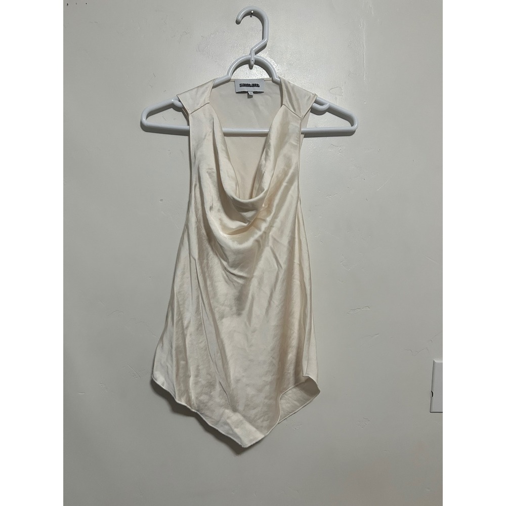 Saint Art Ivory Satin Cowl Neck Draped Back Tank Top Sleeveless Cream Small‎